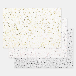 Terrazzo Retro White Brown Green Black Vintag Geschenkpapier Set