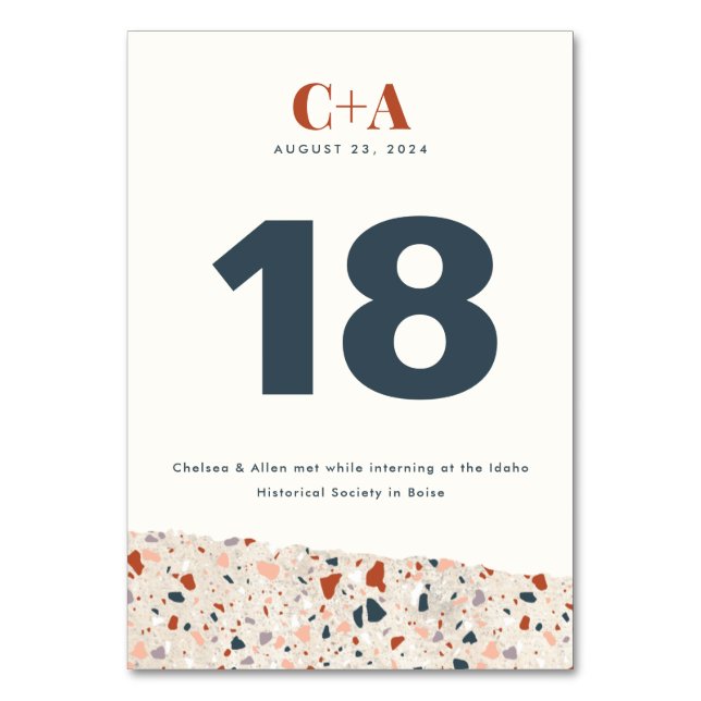 Terrazzo Slab Wedding Double Side Tischnummer (Vorderseite)