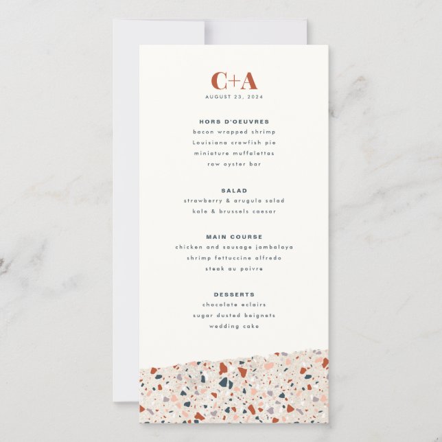 Terrazzo Slab Wedding Menu Ankündigung (Vorderseite)