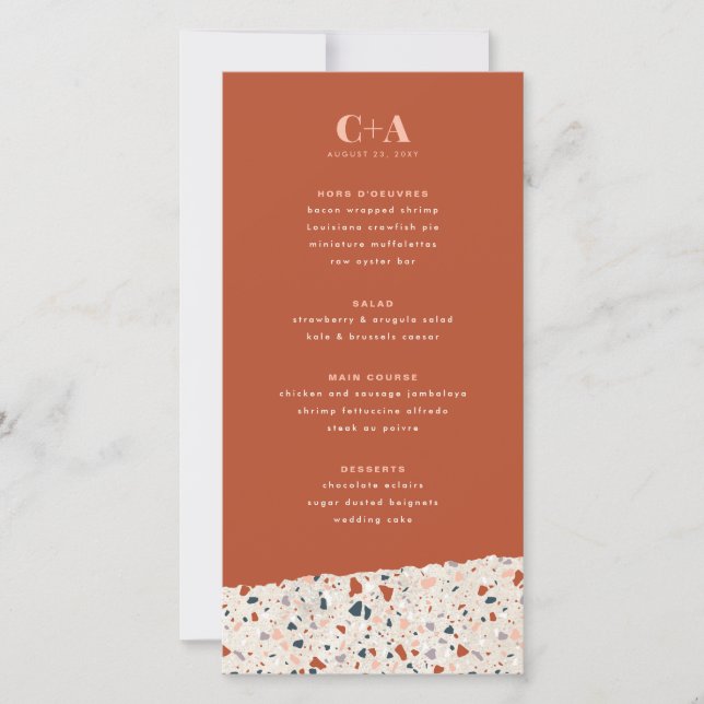 Terrazzo Slab Wedding Menu Ankündigung (Vorderseite)