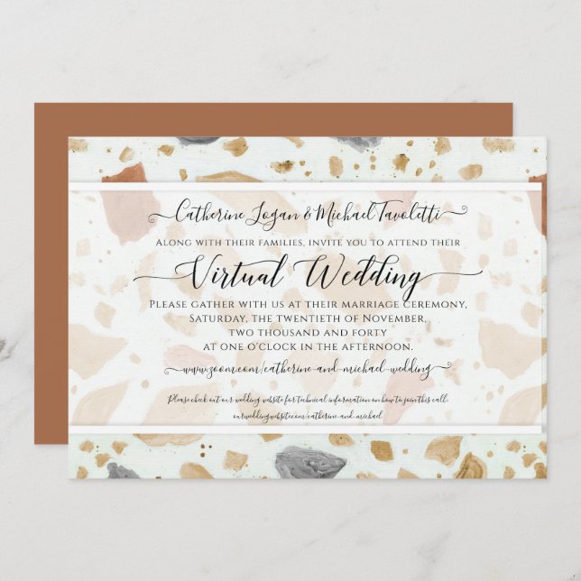 Terrazzo Terra-cotta Modern Earthy Virtual Wedding Einladung (Vorne/Hinten)