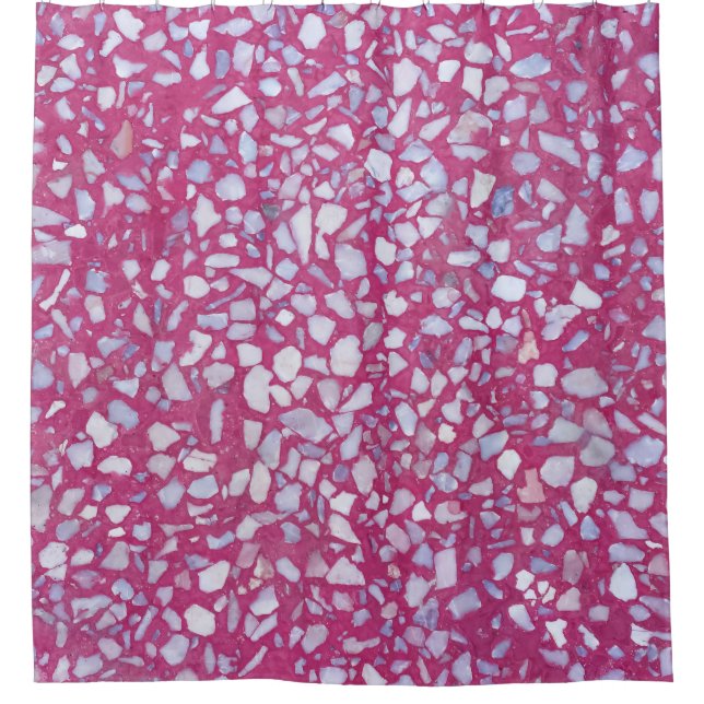 Terrazzo Texture: Rosa weiße Eleganz. Duschvorhang (Vorderseite)
