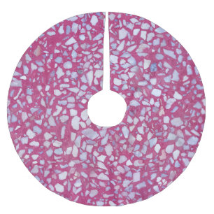 Terrazzo Texture: Rosa weiße Eleganz. Polyester Weihnachtsbaumdecke