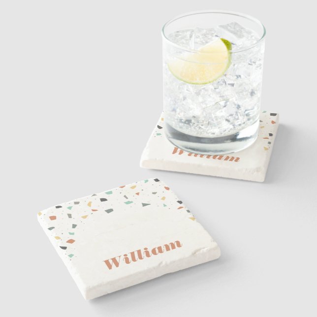 Terrazzo Tile Confetti Modern Style Earth Tones Steinuntersetzer (Seitenansicht)