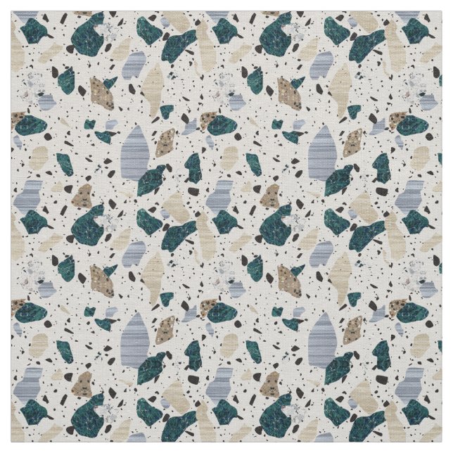 Terrazzo Tile Pattern - Green on Cream Fabric Stoff (Muster)