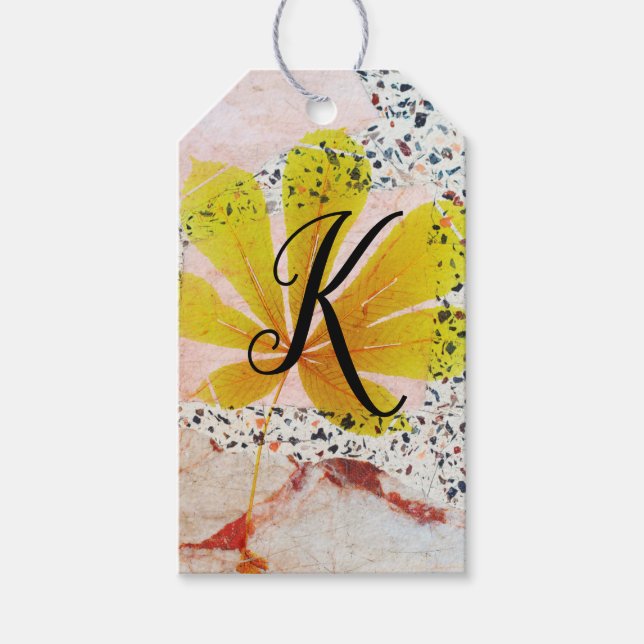 Terrazzo und Botanische Monogramm Geschenkanhänger (Vorderseite)