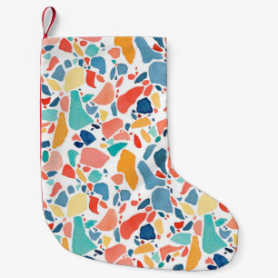 Terrazzo Wasserfarbe: farbenfrohe, nahtlose Muster Kleiner Weihnachtsstrumpf