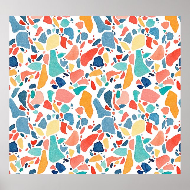 Terrazzo Wasserfarbe: farbenfrohe, nahtlose Muster Poster (Vorne)