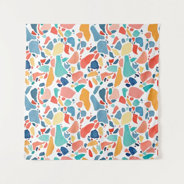 Terrazzo Wasserfarbe: farbenfrohe, nahtlose Muster Wandteppich (Vorderseite)