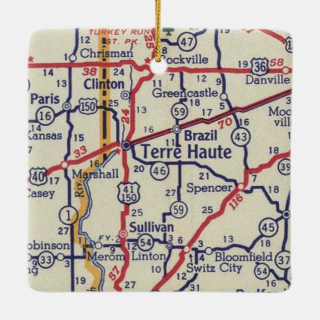Terre Haute in Vintager Karte Keramikornament (Rückseite)