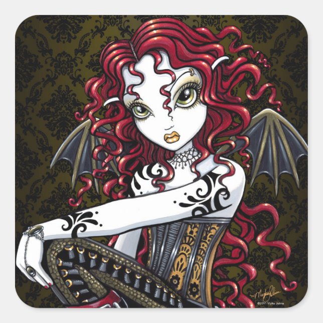 "Terri" Gothic Rote Rose Fairy Fantasy Stickers (Vorderseite)