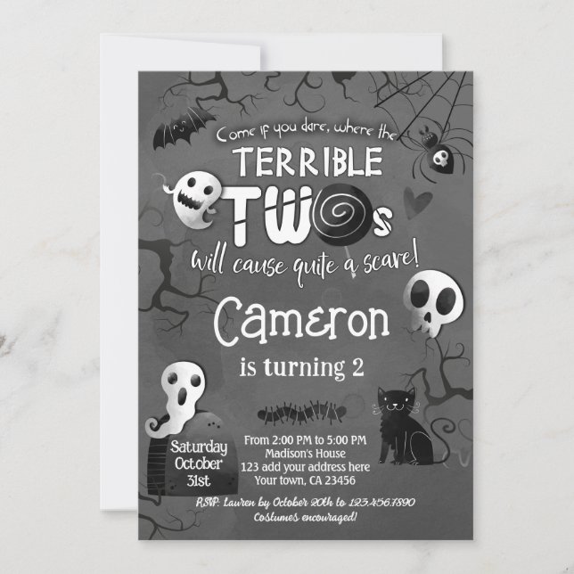 Terrible Two Black & White Spooktacular Halloween Einladung (Vorderseite)
