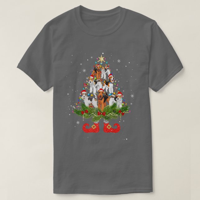Terrier Christmas Tree Lights Niedliche Weihnachts T-Shirt (Design vorne)