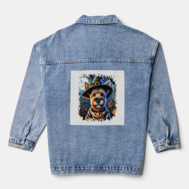 Terrier-Hund Halloween-Platz Jeansjacke (Rückseite)