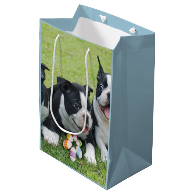 Terrier-mittlere Geschenk-Tasche Ostern Boston Mittlere Geschenktüte (Vorderseite Schrägansicht)
