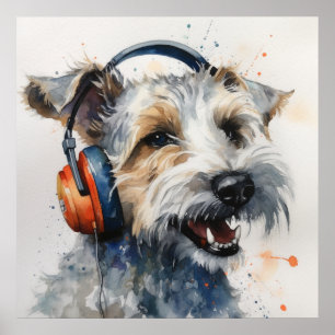 Terrier Music Factory Kopfhörer Kunst Poster