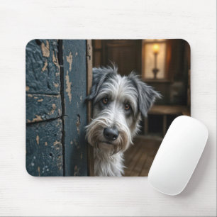Terrier pinkelt um eine alte Tür Mousepad