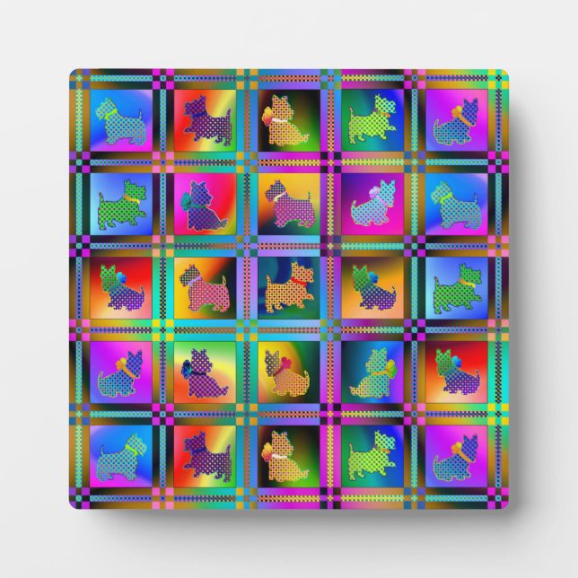 Terrier-Silhouetten in einem Karton-Muster Fotoplatte (Vorderseite)