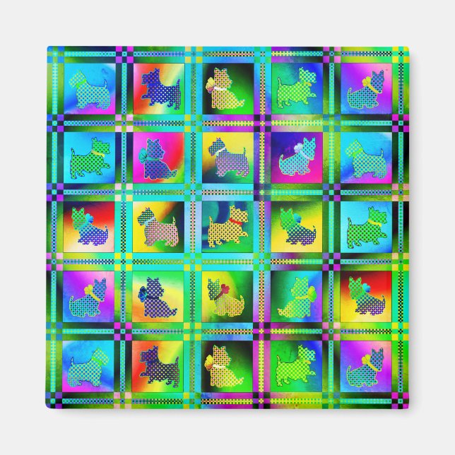 Terrier-Silhouetten in einem Karton-Muster Magnet (Vorne)