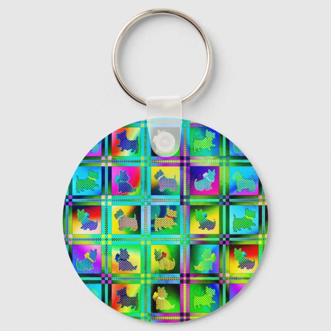 Terrier-Silhouetten in einem Karton-Muster Schlüsselanhänger (Vorderseite)