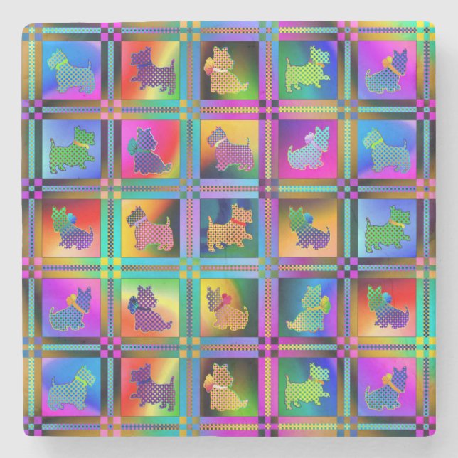 Terrier-Silhouetten in einem Karton-Muster Steinuntersetzer (Vorderseite)