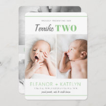Terrific 2 Twin Birth Ankündigung Grün