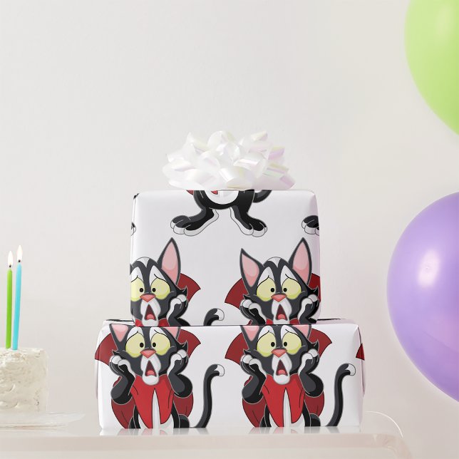Terrified Vampire Cat Wrapping Paper Geschenkpapier (Von Creator hochgeladen)