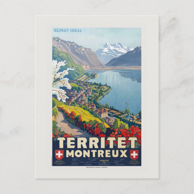 Territet Montreux Vintage Poster 1924 Postkarte (Vorderseite)