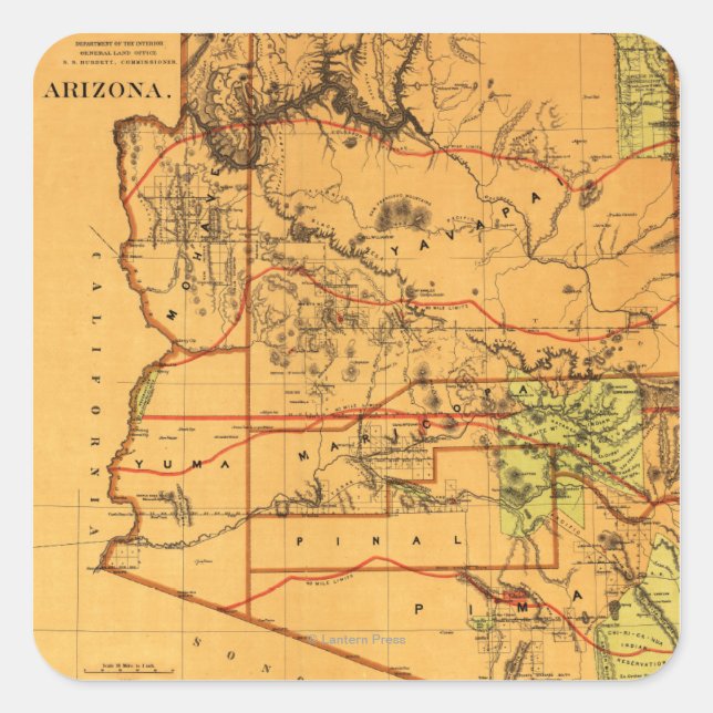 Territorium ArizonaPanoramakarteArizona Quadratischer Aufkleber (Vorderseite)