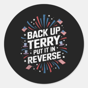 Terry-Shirt zurücksetzen, Rückwärtsgang einlegen, Runder Aufkleber