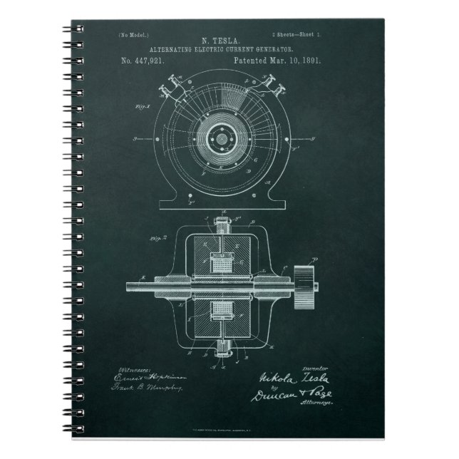 Tesla AC Motor Blueprint Notizblock (Vorderseite)