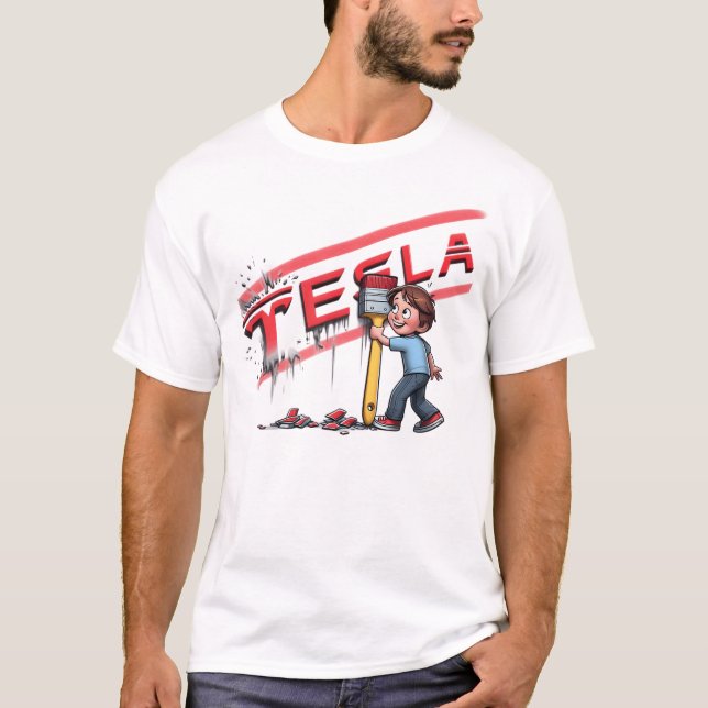Tesla-Auto in roter Farbe T-Shirt (Vorderseite)