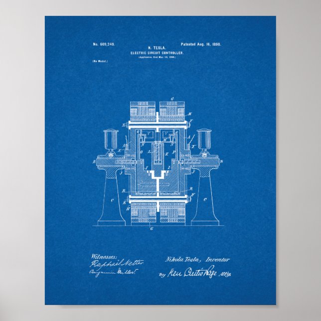 Tesla Electric Circuit Controller Patent - Bluepri Poster (Vorne)