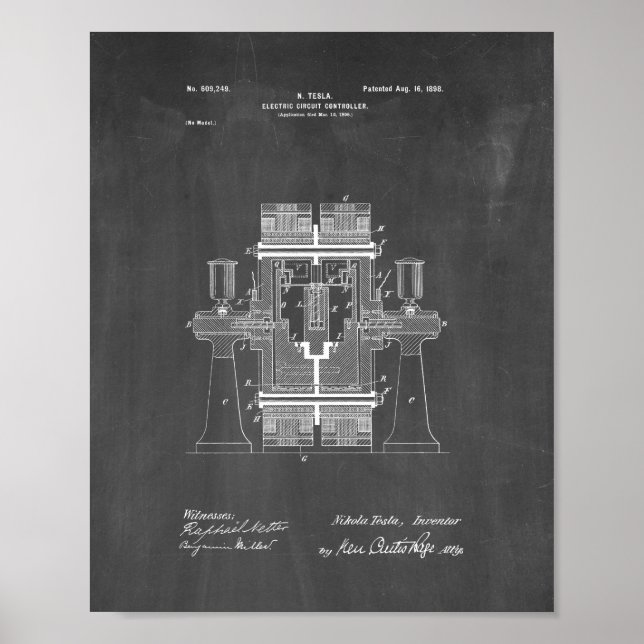 Tesla Electric Circuit Controller Patent - Chalkbo Poster (Vorne)