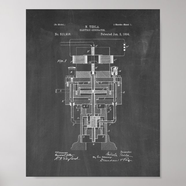 Tesla Electric Generator Patent - Chalkboard Poster (Vorne)