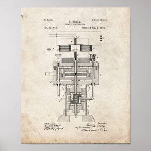 Tesla Electric Generator Patent - Old Look Poster