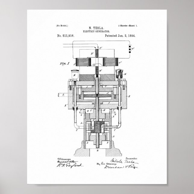 Tesla Electric Generator Patent Poster (Vorne)