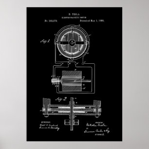 Tesla Electro-Magnetmotor 1888 Patent Poster