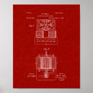 Tesla Electro-Magnetmotorpatent - Burgund Rot Poster