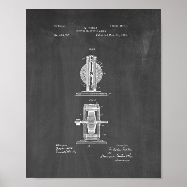Tesla Electro Magnetmotorpatent - Zwischenplatine Poster (Vorne)