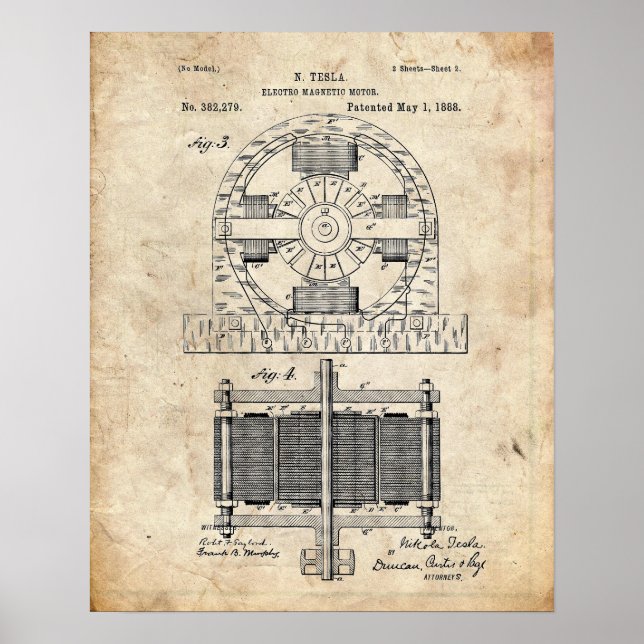 Tesla Electro Motor Patent Poster (Vorne)