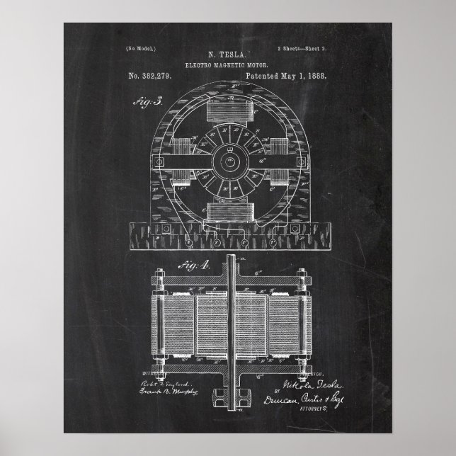 Tesla Electro Motor Patent Poster (Vorne)