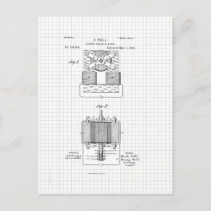 Tesla-Elektromagnetmotor-Patent aus der Vintage-Ze Postkarte