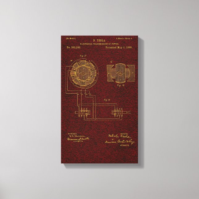 Tesla Patent 00382280 Sht 4 Stretched Canvas Print Leinwanddruck (Vorderseite)