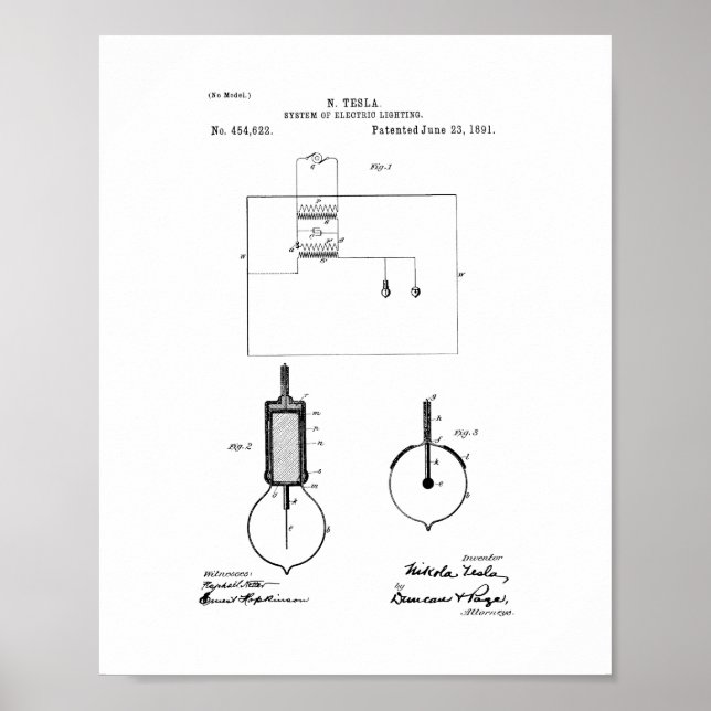 Tesla System of Electric Lighting Patent Poster (Vorne)