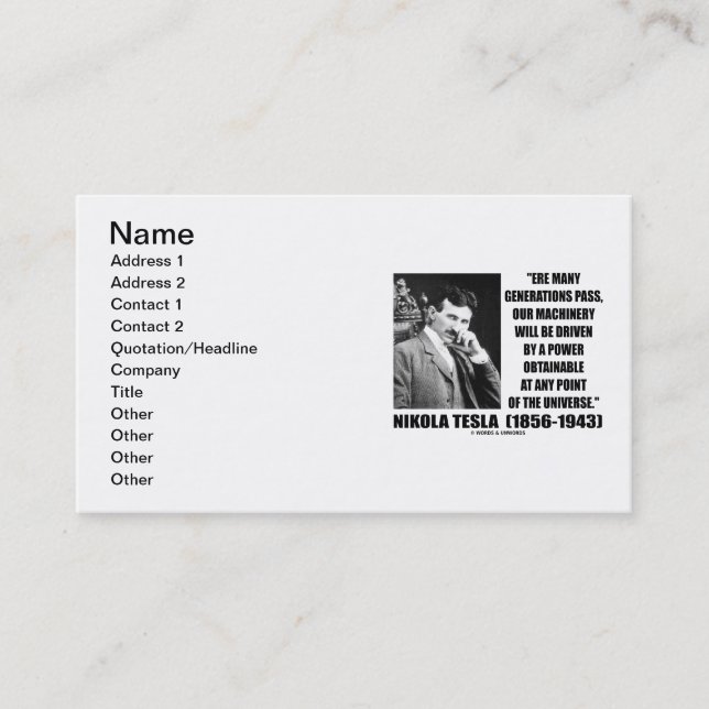 Tesla unser Maschinerie gefahrener Power Visitenkarte (Vorderseite)