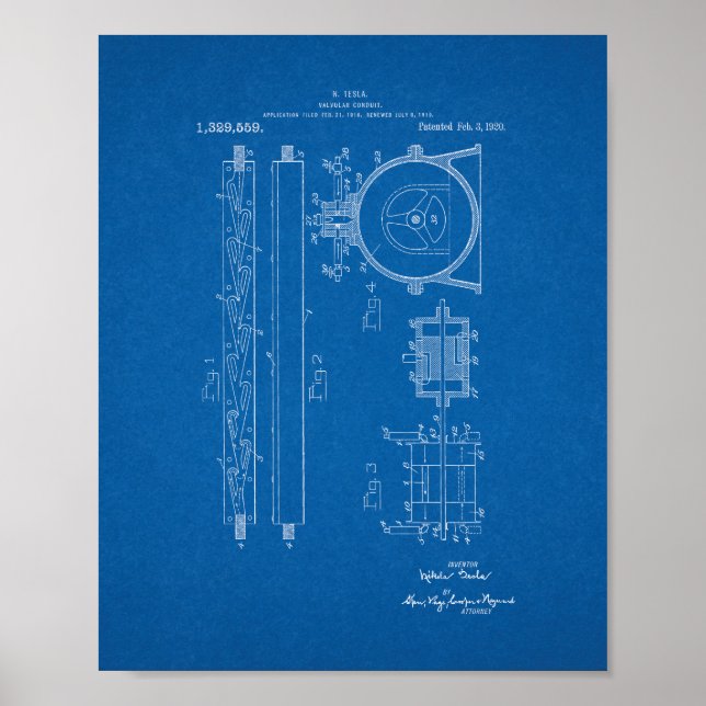 Tesla Valvular Conduit Patent - Blueprint Poster (Vorne)
