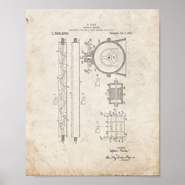 Tesla Valvular Conduit Patent - Old Look Poster (Vorne)