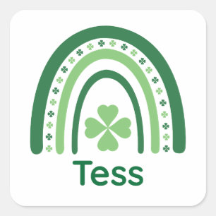 Tess Name Clover Boho Rainbow Quadratischer Aufkleber