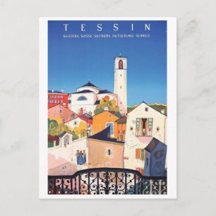 Tessin, Schweiz, Blick auf die Stadt, Vintage-Reis Postkarte